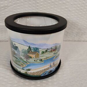 Party Lite votive candle holder unused round colonial village scene retired pc
